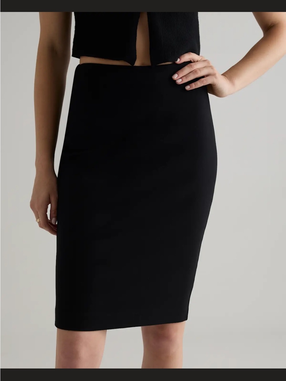 Quince Black High-Waist Pencil Skirt